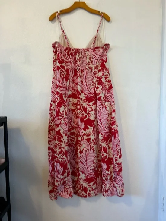 Abercrombie & Fitch Beaded Flowy Floral Red Pink Midi Dress Linen Blend Size XL - Picture 8 of 13